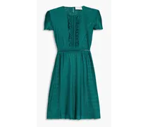Ruffled pointelle-knit mini dress - Green