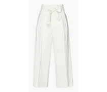 Cropped pleated twill straight-leg pants - White