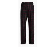 Pleated checked wool-twill pants - Black