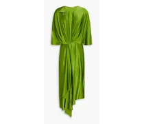 Draped cutout satin-jersey midi dress - Green
