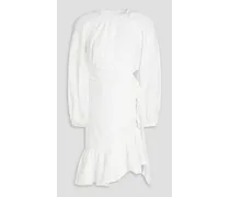 Lyre ruffled cutout linen mini dress - White