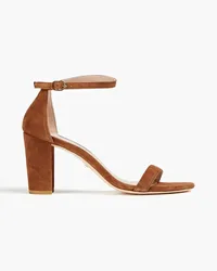 Stuart Weitzman Faux pearl-embellished suede sandals - Brown Brown