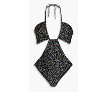 Cutout floral-print swimsuit - Black