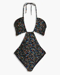 Rosetta Getty Cutout floral-print swimsuit - Black Black