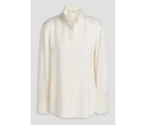 Pleated silk-charmeuse shirt - White