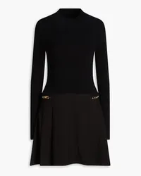 Derek Lam Pleated twill-paneled ribbed-knit mini dress - Black Black