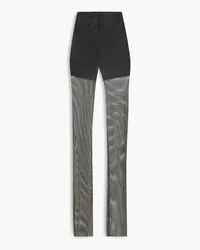 ROTATE Birger Christensen Crystal-embellished iridescent mesh flared pants - Black Black