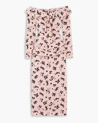 Alessandra Rich Off-the-shoulder floral-print silk crepe de chine midi dress - Pink Pink