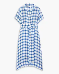 Lisa Marie Fernandez Belted gingham linen-blend gauze midi shirt dress - Blue Blue