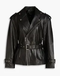 Maje Belted leather biker jacket - Black Black