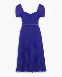 Self-Portrait Belted cutout pleated chiffon midi dress - Blue Blue