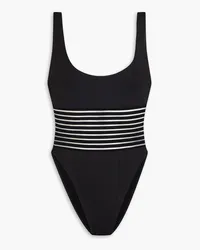 Leslie Amon Striped cutout halterneck swimsuit - Black Black