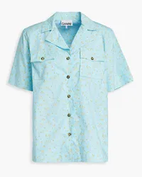 Ganni Floral-print organic cotton-poplin shirt - Blue Blue