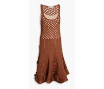 Crocheted and open-knit cotton dress - Brown