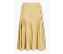 Wrap-effect wool-effect pleated midi skirt - Yellow