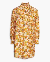 Sandro Pintucked floral-print jacquard mini dress - Orange Orange