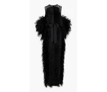 Debra feather-embellished silk-organza gown - Black