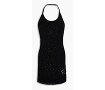 Crocheted cotton-blend halterneck mini dress - Black