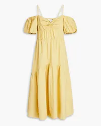 Vince Cold-shoulder gathered slub cotton midi dress - Yellow Yellow