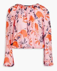 Monique Lhuillier Gathered printed fil coupé silk-crepon blouse - Pink Pink