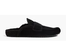 Shearling-lined suede slippers - Black