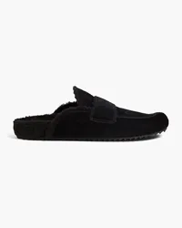 James Perse Shearling-lined suede slippers - Black Black