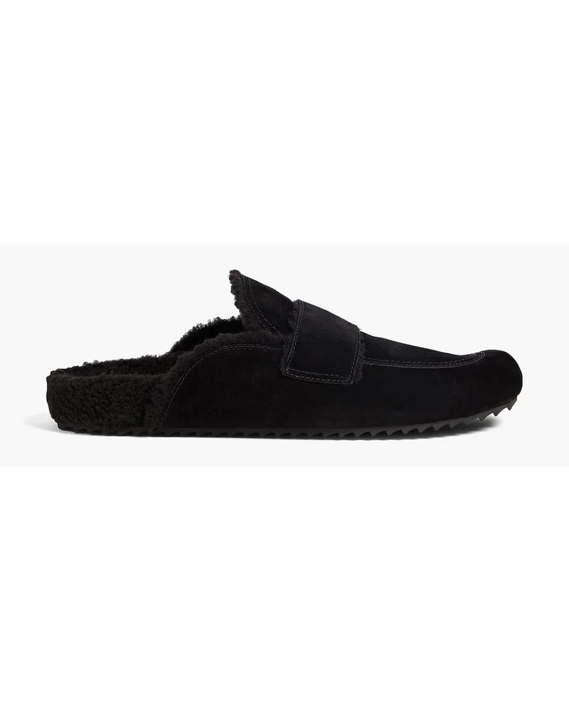 James Perse Shearling-lined suede slippers - Black Black