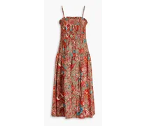 Lisbet floral-print cotton-poplin midi dress - Red