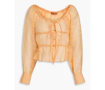 Effie striped Lyocell-blend jacquard blouse - Orange