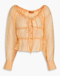 REJINA PYO Effie striped Lyocell-blend jacquard blouse - Orange Orange