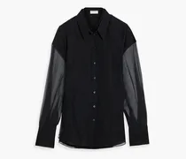 Bead-embellished layered silk-chiffon and crepe shirt - Black