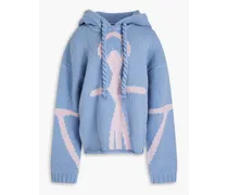 Intarsia wool hooded sweater - Blue