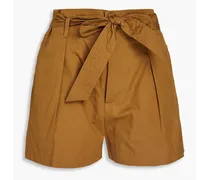 Kira belted pleated cotton shorts - Brown