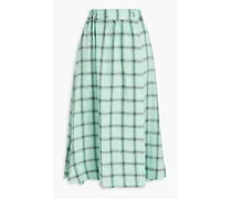 Wrap-effect checked linen midi skirt - Green