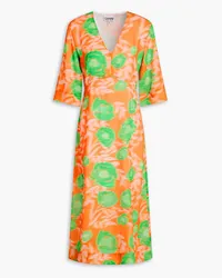 Ganni Printed crepon midi dress - Orange Orange