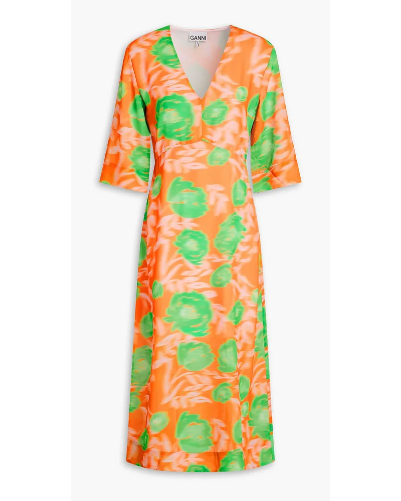 Ganni Printed crepon midi dress - Orange Orange