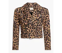 Alice Olivia - Johnsie cropped leopard-print denim biker jacket - Animal print