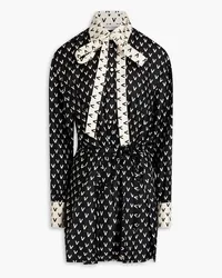 Valentino Garavani Belted two-tone logo-print silk-twill playsuit - Black Black