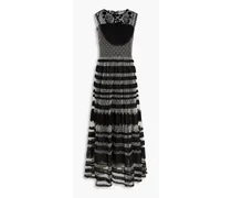 Crocheted lace-paneled point d'esprit midi dress - Black
