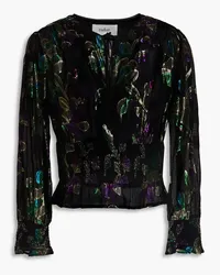 ba&sh Shirred metallic fil coupé blouse - Black Black