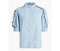 Ruffled cotton-chambray shirt - Blue