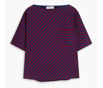 Logo-embroidered striped cotton-jersey T-shirt - Blue