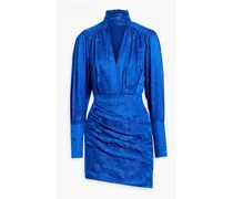 Virgo ruched cutout silk-blend jacquard mini dress - Blue