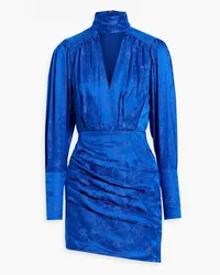 Ronny Kobo Virgo ruched cutout silk-blend jacquard mini dress - Blue Blue