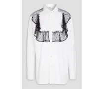 Ruffled point d'espirit-trimmed stretch-cotton poplin shirt - White