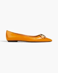 TOD'S Chain-embellished leather point-toe flats - Yellow Yellow