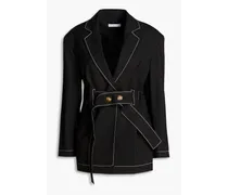Belted wool-blend canvas jacket - Black
