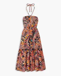 A.L.C. Adelle tiered printed cotton-poplin halterneck maxi dress - Red Red