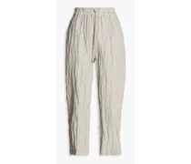 Pinstriped cotton-blend twill tapered pants - Gray