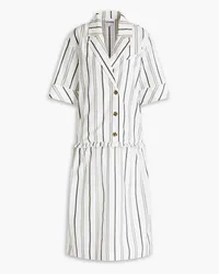 Ganni Gathered striped cotton-poplin midi shirt dress - Yellow Yellow